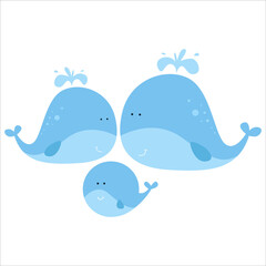 Cute Dolphin Family Animal Flat Cartoon Character Vector Template Design Illustration