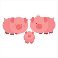 Cute Pig Family Animal Flat Cartoon Character Vector Template Design Illustration
