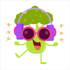 Cute Broccoli Flat Cartoon Character Vector Template Design Illustration