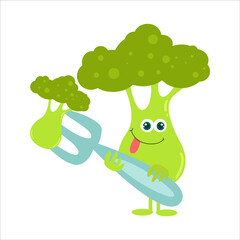 Cute Broccoli Flat Cartoon Character Vector Template Design Illustration