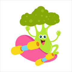 Cute Broccoli Flat Cartoon Character Vector Template Design Illustration