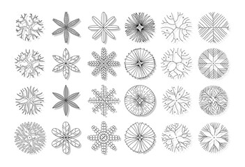 vector set of top view tree isolated on white background.