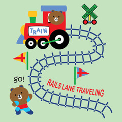: little train traveling vector cartoon print 