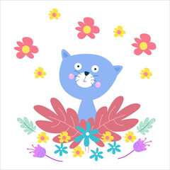 Cute Cat Activity Flat Cartoon Character Vector Template Design Illustration