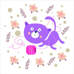 Cute Cat Activity Flat Cartoon Character Vector Template Design Illustration