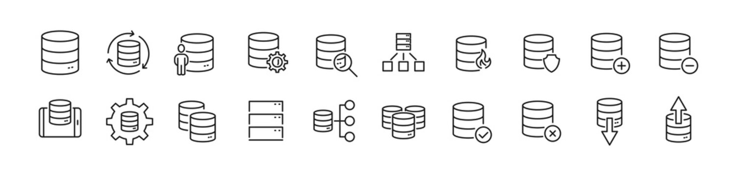 Editable vector pack of database line icons.
