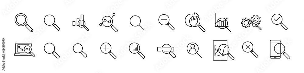 Poster vector set of search thin line icons.