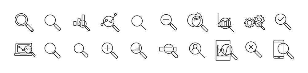 Vector set of search thin line icons. - obrazy, fototapety, plakaty