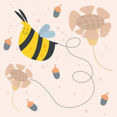 Cute Bee Activity Character Flat Cartoon Vector Template Design Illustration