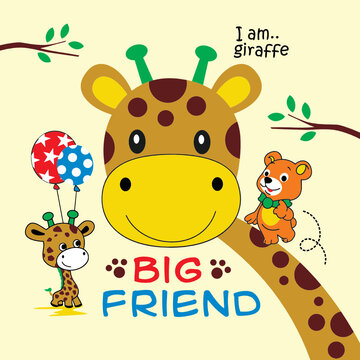 giraffe his friends playing cartoon vector 