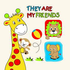 giraffe friends cartoon vector illustration 