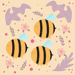 Cute Bee Activity Character Flat Cartoon Vector Template Design Illustration