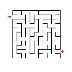 Square maze. Game for kids. Puzzle for children. Labyrinth conundrum. Vector illustration. Find the right path.