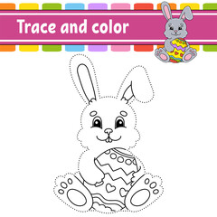 Trace and color. Coloring page for kids. Handwriting practice. Education developing worksheet. Activity page. Game for toddlers. Isolated vector illustration. Cartoon style. Easter theme.