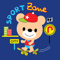 bear sport skating cartoon vector illustration 