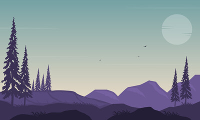Warm morning atmosphere with wonderful Mountain views from the suburbs. Vector illustration