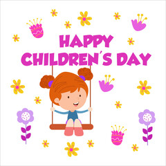 Happy Children Day Character Flat Cartoon Vector Template Design Illustration