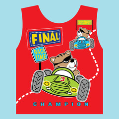 bear racing car on circuit cartoon 