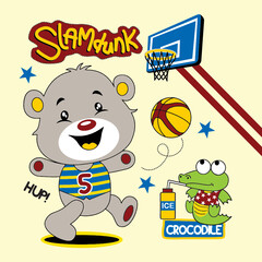 bear playing basketball vector illustration 