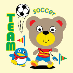 bear playing ball friend cartoon vector 