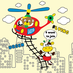 bear on helicopter helping his friend 