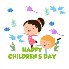 Happy Children Day Character Flat Cartoon Vector Template Design Illustration
