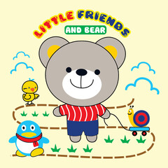 bear little friends play park cartoon 