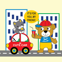 bear his friend playingcartoon vector illustration 