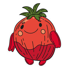 Tomato hand dawn sketch cute character cartoon. Vector illustration