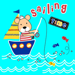 bear fishing cartoon vector illustration 