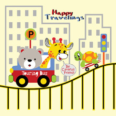 bear excursion around city cartoon vector 