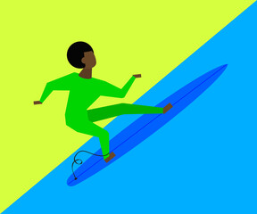 The man is surfing. Cartoon. Vector illustration.