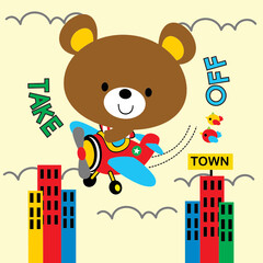 bear becoming pilot cartoon vector illustration 