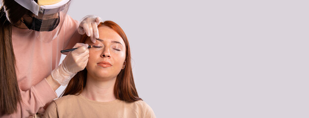 Banner, long format on grey background with plenty space for ads info about beauty service in...