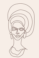 African girl one line drawing portrait. Continuous One Line Abstract Drawing. Vector illustration