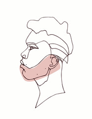 One line drawing. Portrait of man. Continuous line illustration for tattoo design, sketch banner, flyer, story 