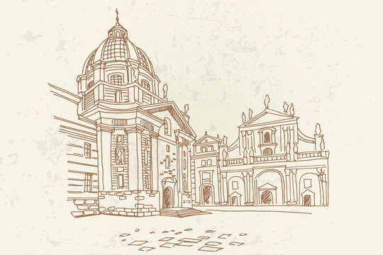 vector sketch of Saint Francis Of Assisi Church in Prague, Czech Republic.