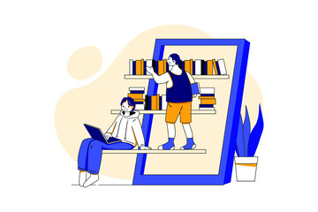 Online Library. Students Attending Online Classes