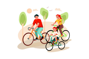 Family Biking. Outdoor Activities Illustration concept