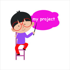 Kid Presentation Character Flat Cartoon Vector Template Design Illustration