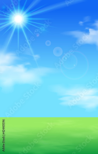 青空と雲と芝生と日差しのベクターイラスト背景 風景 Background Wall Mural Backgrou Honyojima