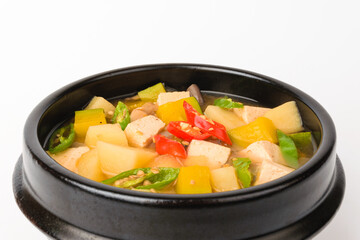 Miso stew on a white background