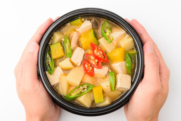 Miso stew on a white background