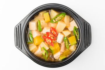 Miso stew on a white background