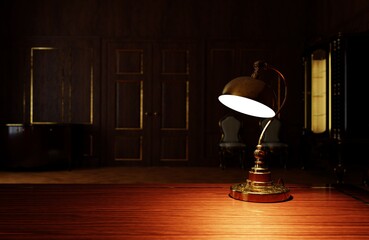 Vintage old brass gold industrial style table desk lamp 3D rendering