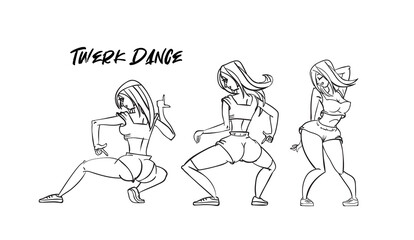 Twerk poster design. Cartoon style girl. Poster for booty dance course or battle. Vector illustration.
