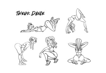 Twerk poster design. Cartoon style girl. Poster for booty dance course or battle. Vector illustration.