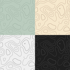 Topography patterns. Seamless elevation map tiles. Astonishing isoline background. Artistic tileable patterns. Vector illustration.