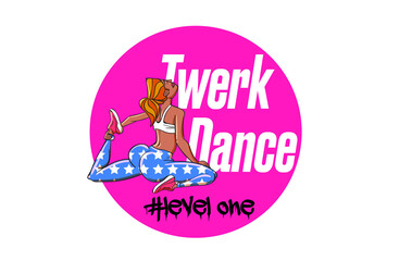 Twerk poster design. Cartoon style girl. Poster for booty dance course or battle.