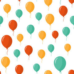 Colorful balloons seamless pattern over white background. Vector illustration.